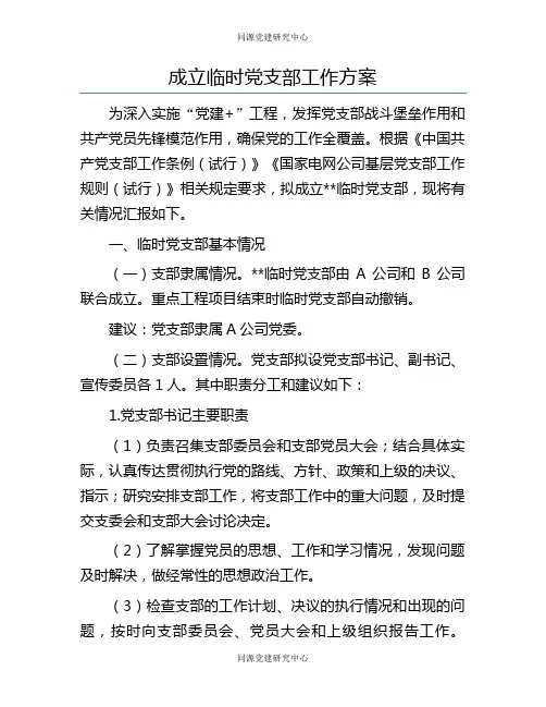 成立临时党支部工作方案