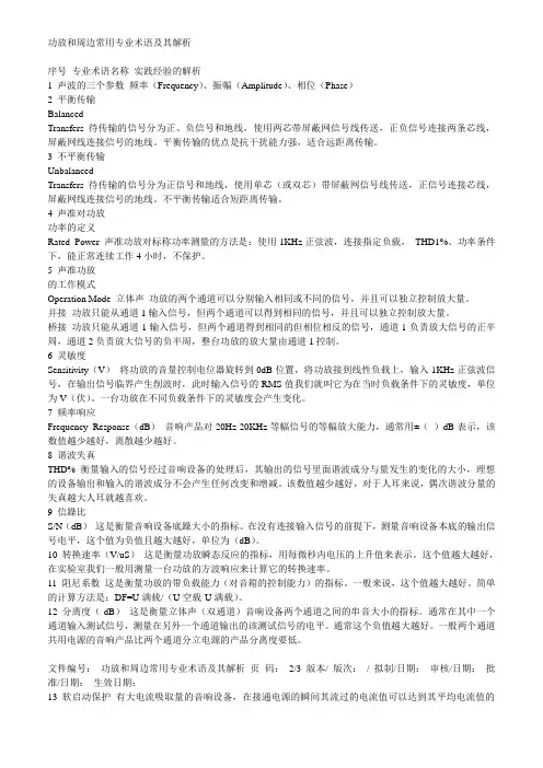 功放和周边常用专业术语及其解析