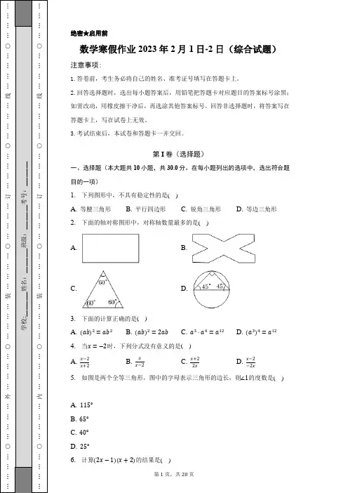 数学寒假作业2023年2月1日-2日(综合试题)