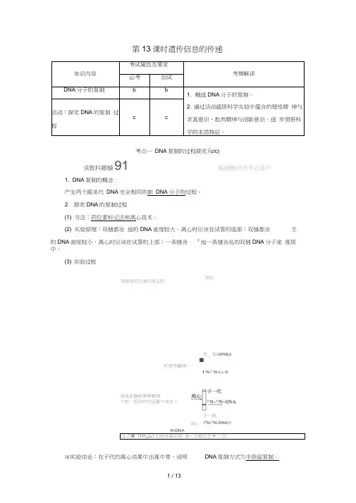 高中生物第三章遗传的分子基础第13课时遗传信息的传递同步备课教学案浙科版必修