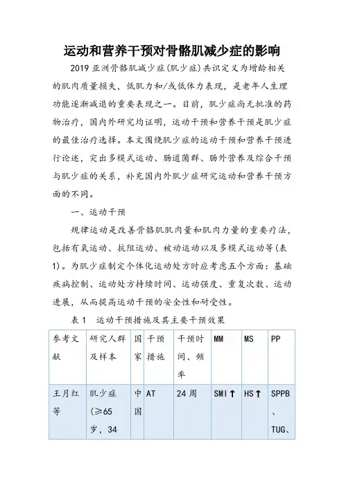 运动和营养干预对骨骼肌减少症的影响