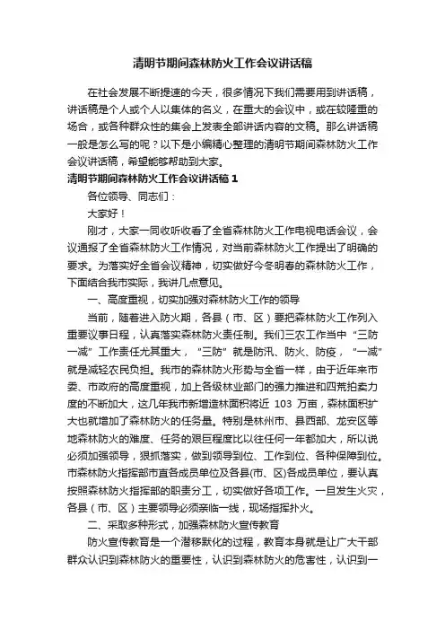 清明节期间森林防火工作会议讲话稿