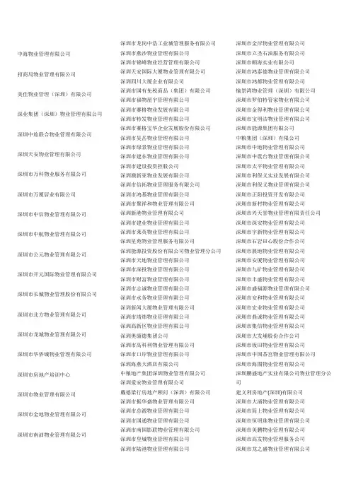 深圳物业公司资料汇总