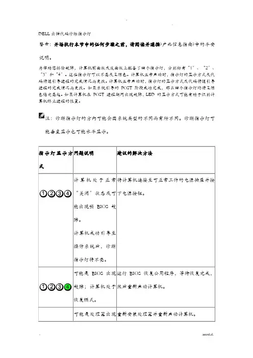 DELL台式机指示灯状态说明