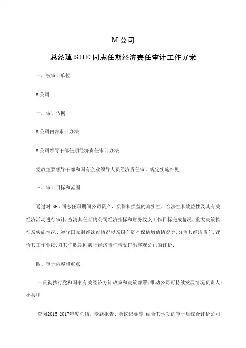 国有企业领导同志任期经济责任审计工作方案