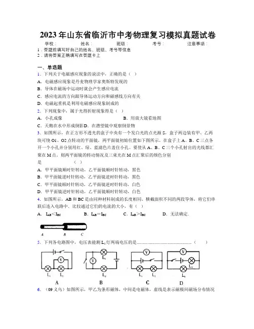 2023年山东省临沂市中考物理复习模拟真题试卷及解析