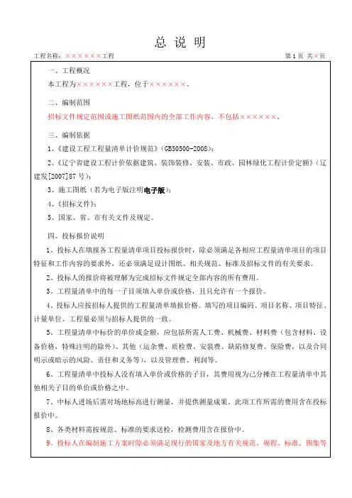 清单编制说明模板
