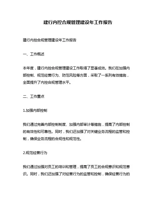 建行内控合规管理建设年工作报告