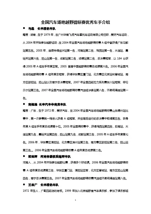全国汽车场地越野锦标赛优秀车手介绍
