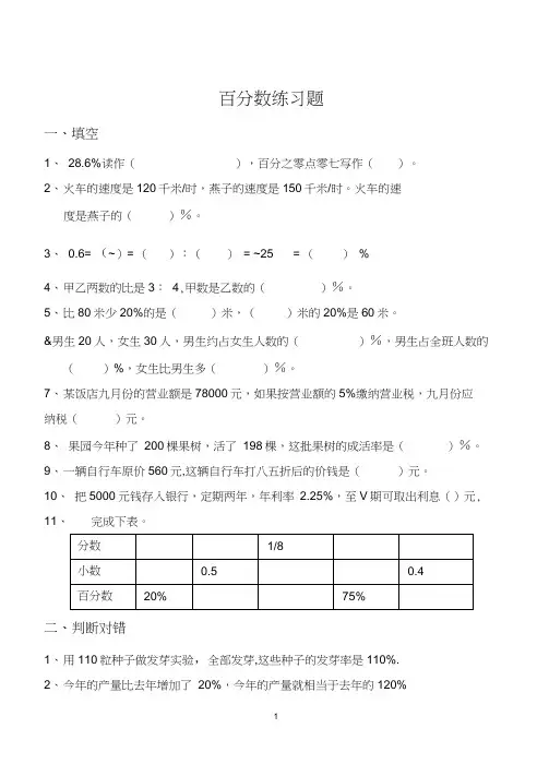 (完整版)小学六年级数学百分数练习题
