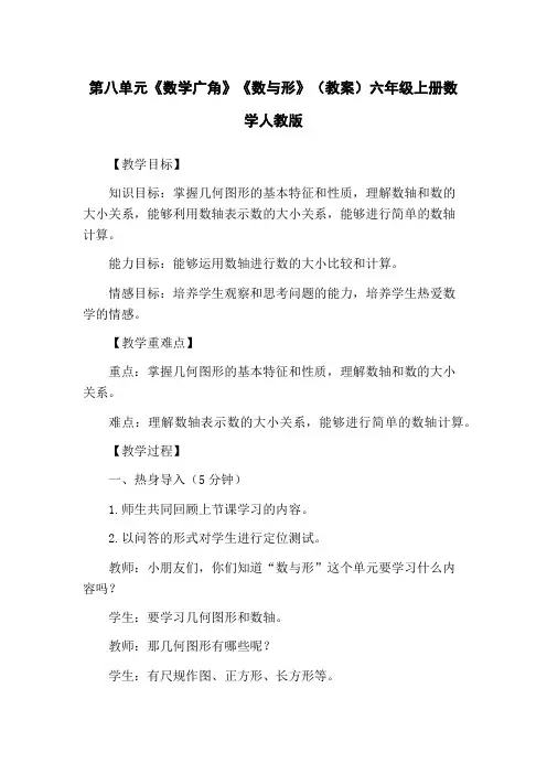 第八单元《数学广角》《数与形》(教案)六年级上册数学人教版