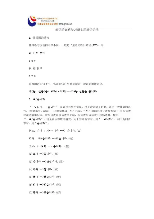 韩语培训班学习最实用韩语语法