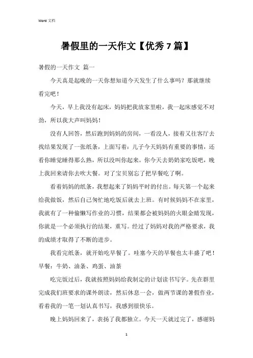 暑假里的一天作文【7篇】