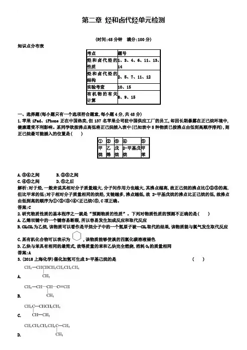【人教版】选修五：第2章《烃和卤代烃》单元检测卷(含答案)