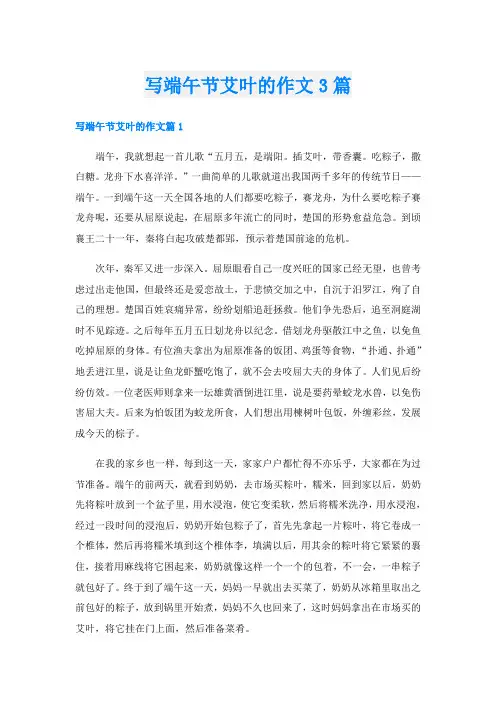 写端午节艾叶的作文3篇