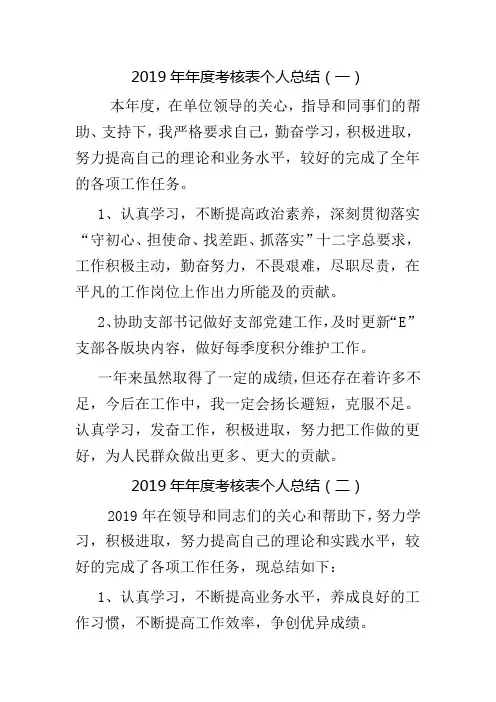 2019年年度考核表个人总结
