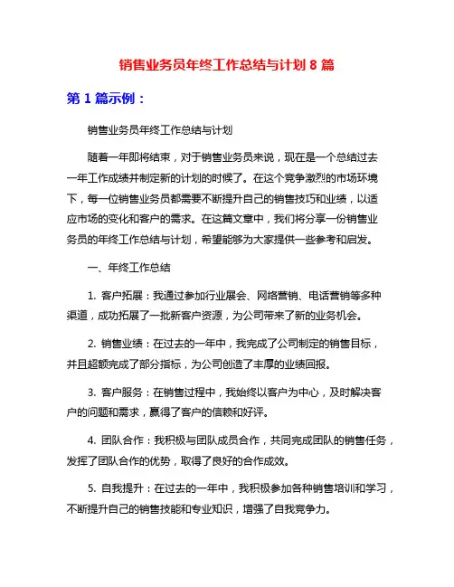 销售业务员年终工作总结与计划8篇