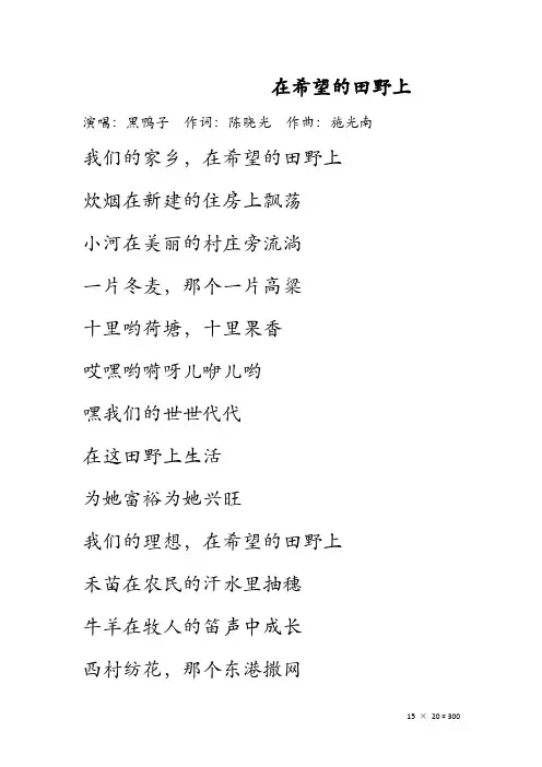 在希望的田野上歌词