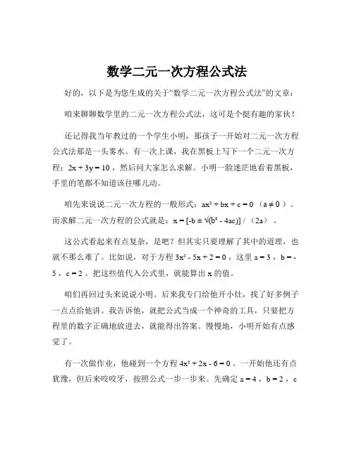 数学二元一次方程公式法