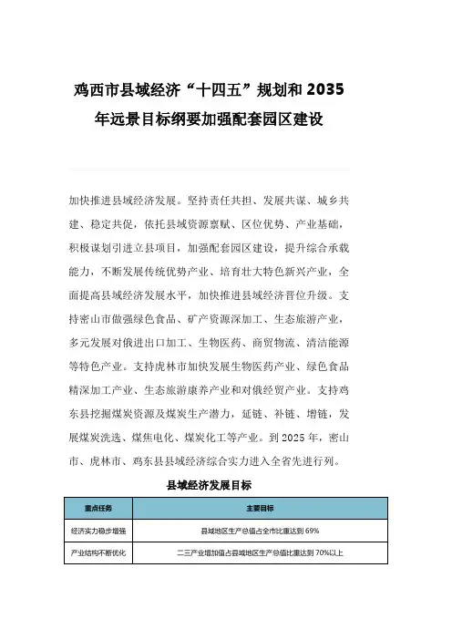 鸡西市县域经济“十四五”规划和2035年远景目标纲要加强配套园区建设