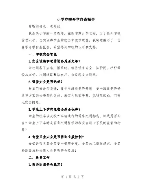 小学春季开学自查报告