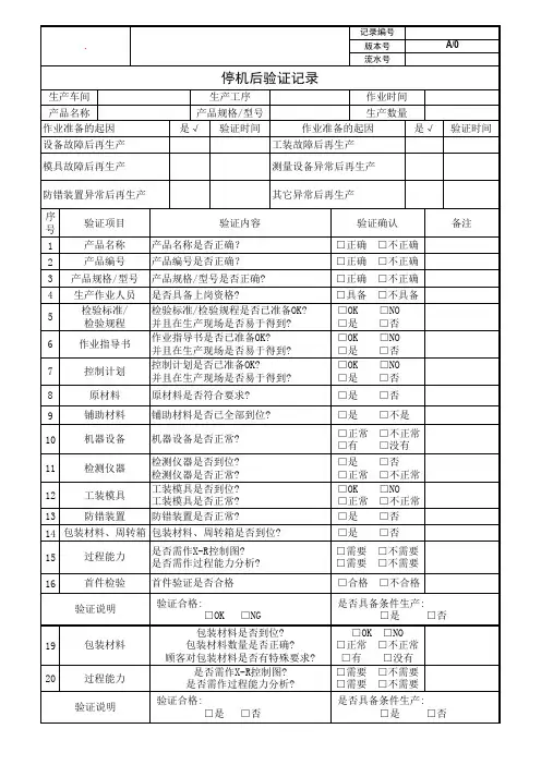 停机后验证记录