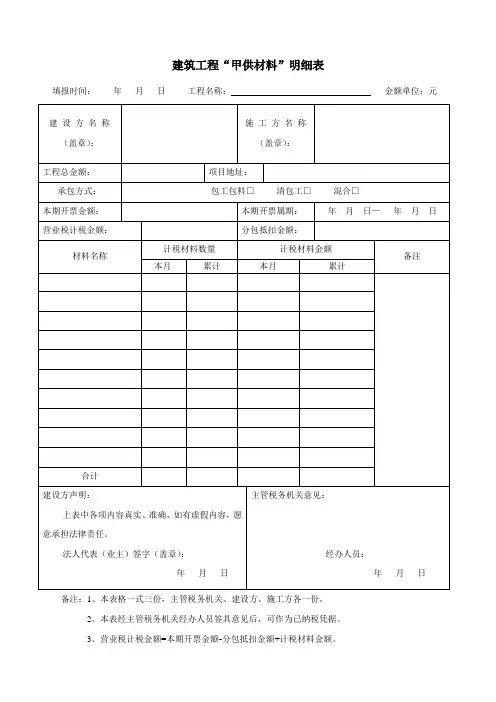 甲供材料明细表