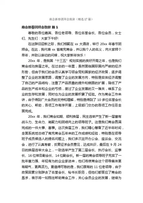 商会新春团拜会致辞（精选17篇）