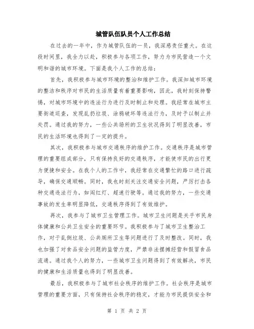 城管队伍队员个人工作总结
