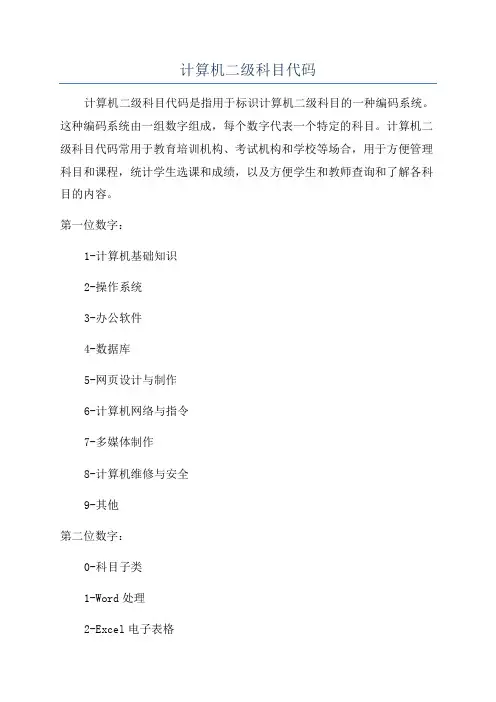 计算机二级科目代码