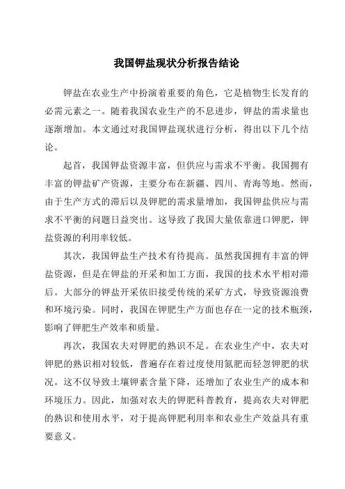 我国钾盐现状分析报告结论