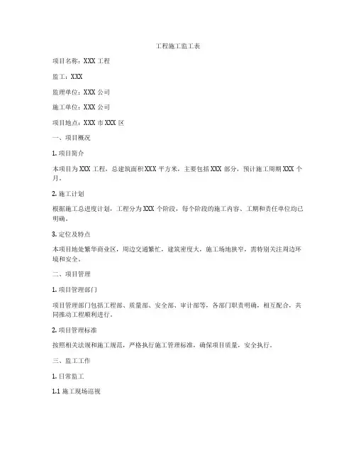 工程施工监工表