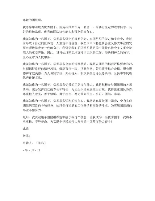 个人优秀团干申请书