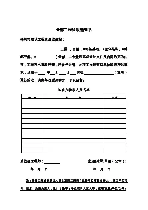 分部工程验收通知书