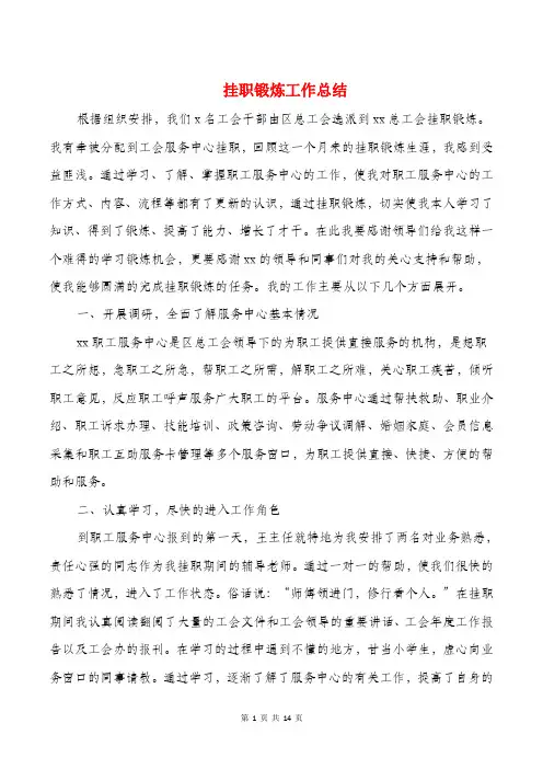 挂职锻炼工作总结与挂职锻炼工作总结鉴定表汇编