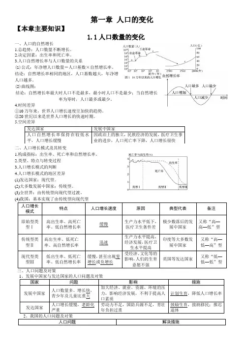 人教版高中地理 必修二 第一章人口的变化新学指南