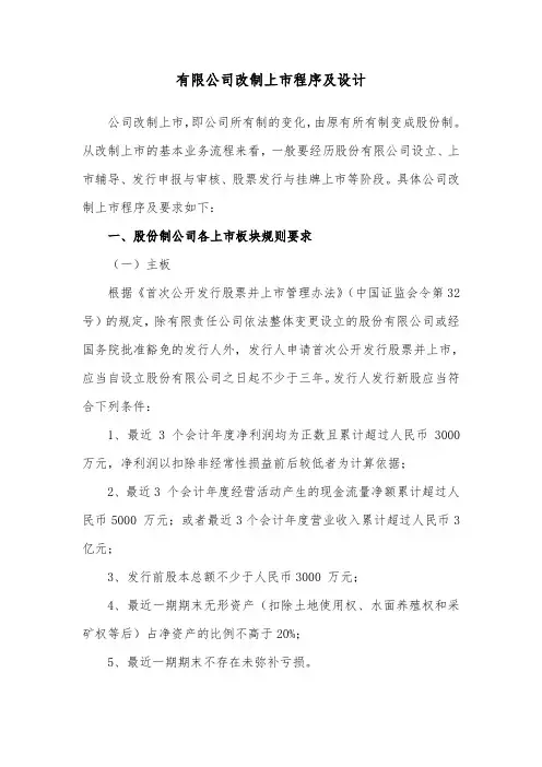 有限公司改制上市程序及设计