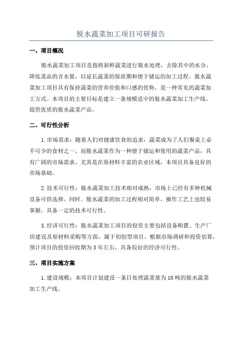 脱水蔬菜加工项目可研报告