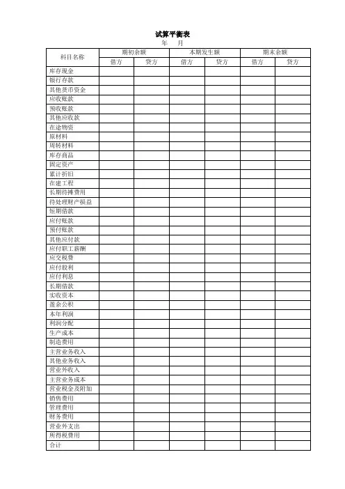 试算平衡表