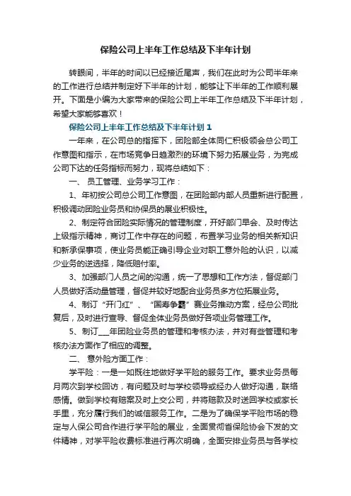 保险公司上半年工作总结及下半年计划五篇