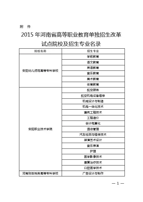 2015年河南省高等职业教育单独招生改革试点院-河南招生考试信息网