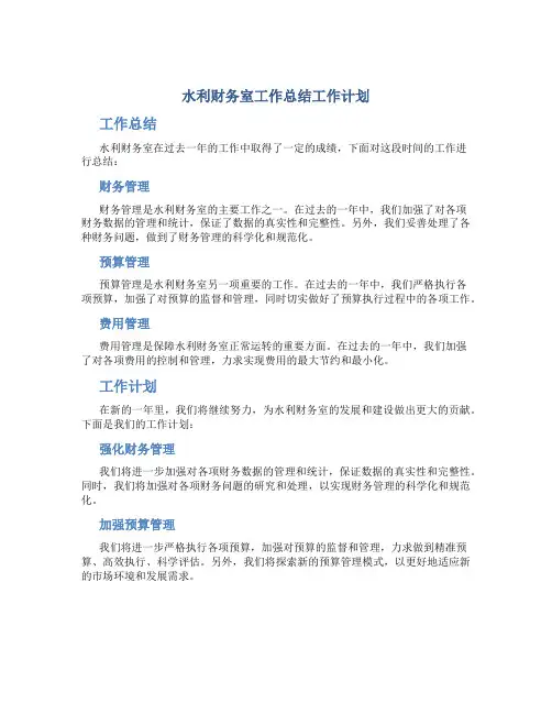 水利财务室工作总结工作计划