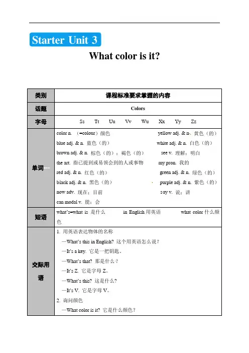 StarterUnit3Whatcolorisit第1课时教案-福建省莆田第二十四中学人教版七年级英语上册
