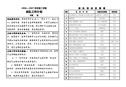 班队工作计划表