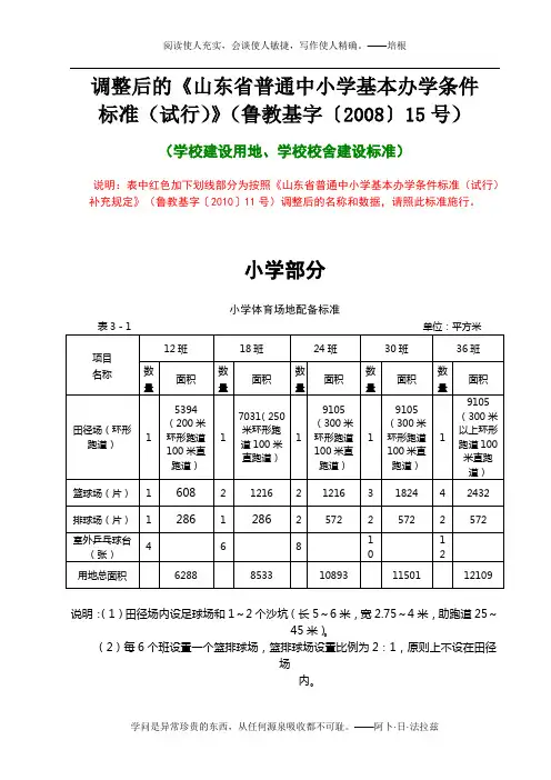 2012.04.11调整后的中小学基本办学条件标准(建设用地、校舍建设标准)