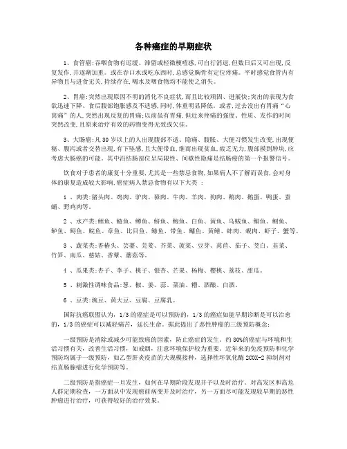 各种癌症的早期症状