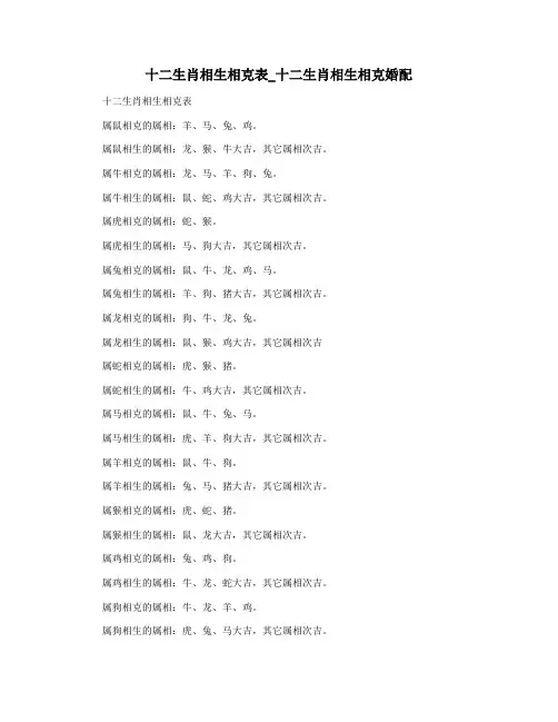 十二生肖相生相克表_十二生肖相生相克婚配