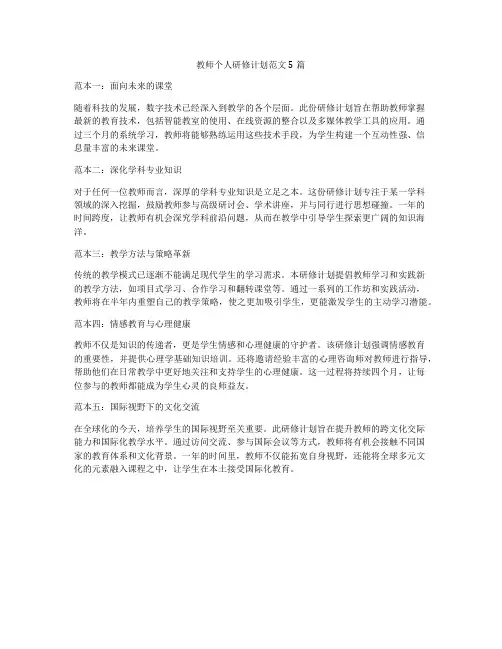 教师个人研修计划范文5篇