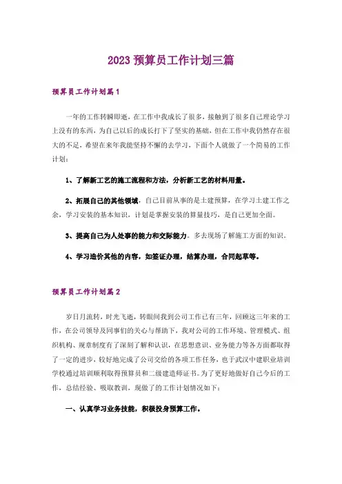 2023预算员工作计划三篇