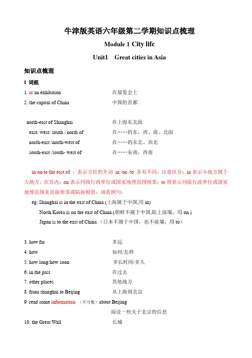 上海市牛津版英语6Bunit1知识点梳理